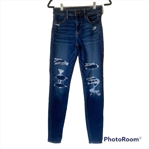 American Eagle Distressed Next Level Stretch High Rise Jeggings - Picture 1 of 11